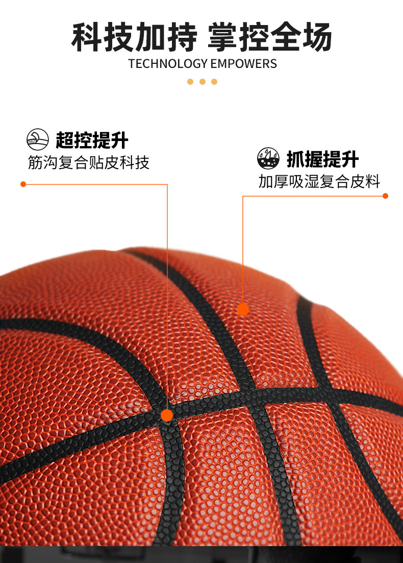 7号篮球PU软皮吸湿吸汗篮球立体英文装饰不易滑落青少年成人篮球详情5
