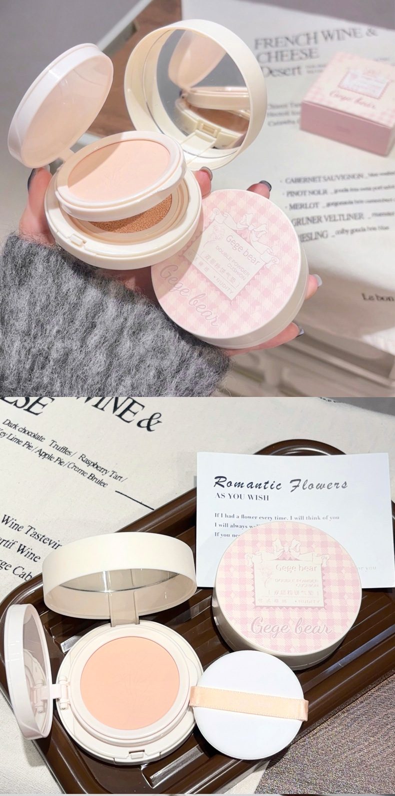 Gege bear Double-layer Powder Cushion, two-in-one concealer, setting, long-lasting, waterproof and not easy to smudge pic 15