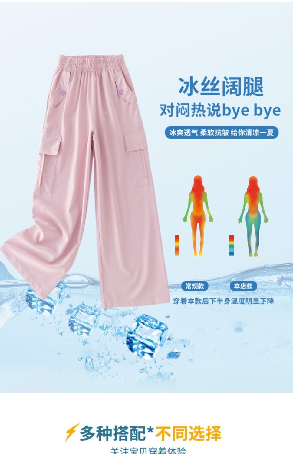 夏季女童阔腿裤儿童裤子冰丝工装裤2024新款防蚊裤女大童夏装长裤详情5