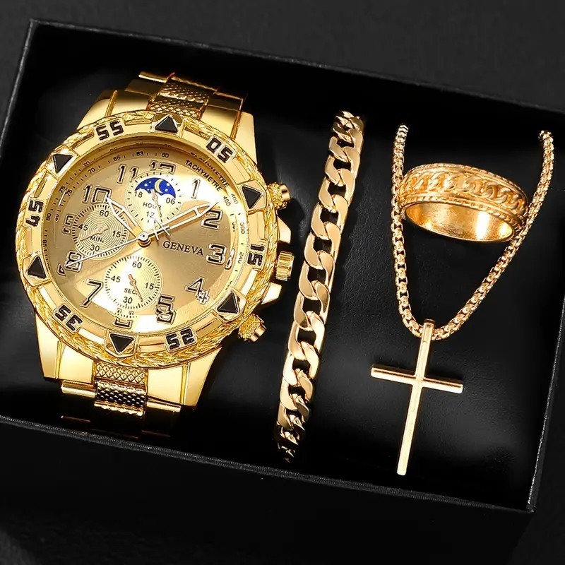 TEMU爆款套饰品手表男士轻奢商务合金男款腕表多色百搭电子石英表详情2