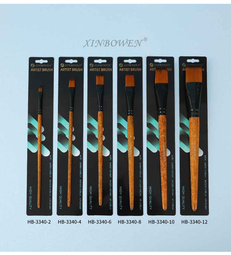 Wood grain stem flat-peak nylon brush oil painting brush, aluminum tube acrylic single-barrel painting brush, art studio watercolor pen wholesale pic 2