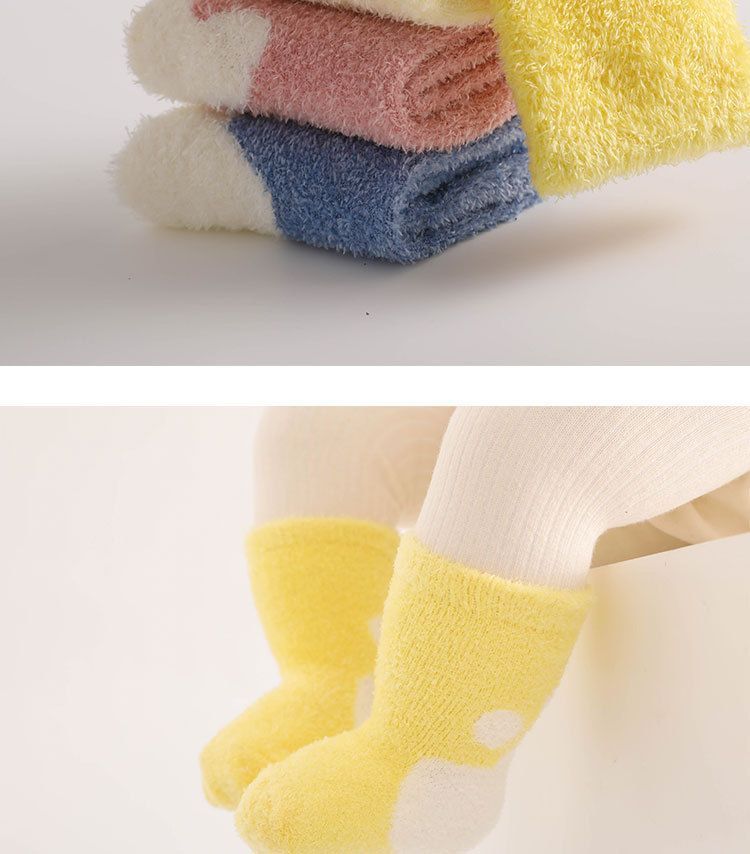 秋冬婴儿袜子加绒加厚0-3岁新生儿毛圈袜加厚儿童保暖中筒袜详情4