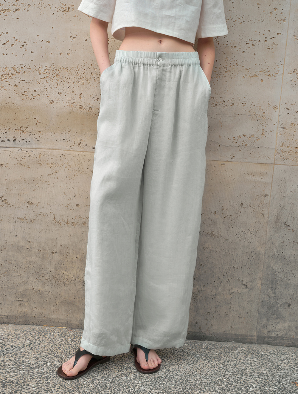 Pure ramie straight-leg pants for women, loose and slimming casual pants, loose spring and summer stretched-waist long pants pic 1