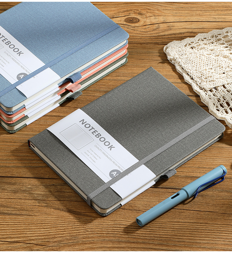 Customized a5 notebook with elastic band, horizontal line dot printing, office notebook, skin-like leather, student diary, high appearance level pic 15