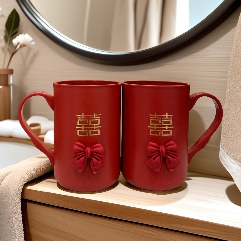 结婚香皂盒一对红色肥皂盒双喜新婚陪嫁妆漱口杯牙刷牙膏婚庆用品详情3