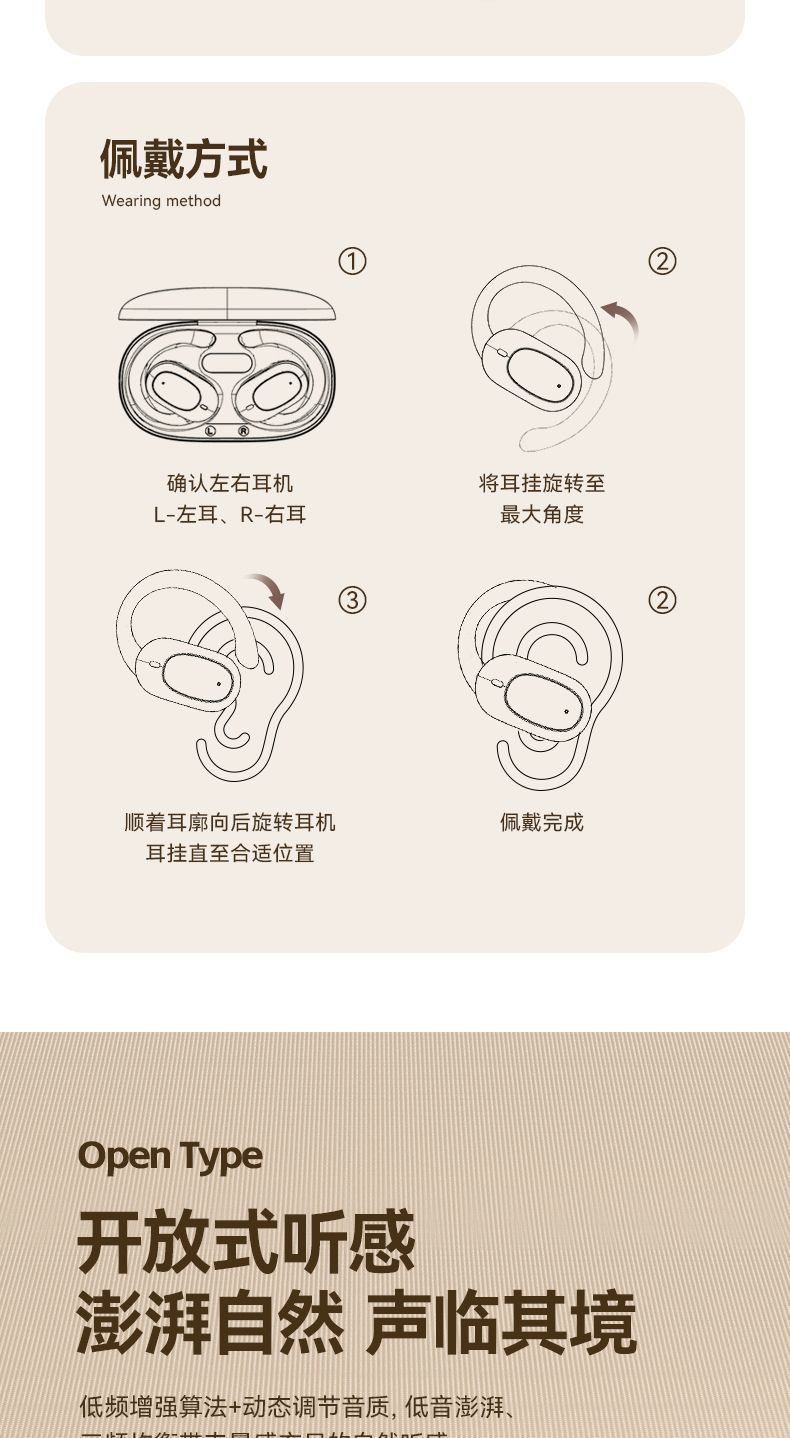 The GT526Y Berlin Sound in-ear OWS noise-cancelling Bluetooth wireless headphones can be rotated 130° pic 5