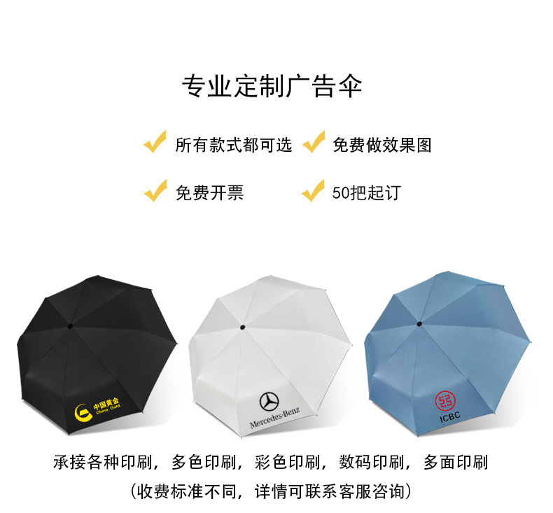 全自动UV伞三折伞高级感黑胶防晒晴雨伞广告伞可定制logo折叠伞详情3
