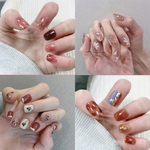 Wearable nail art pieces, artificial nail products, detachable, simple lemon ice transparent, popular online style Douyin nail art hair replacement pic 9
