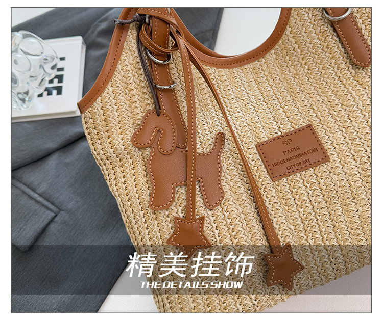 Large-capacity tote bag for women, 2025 new style hand-woven straw bag, commuting, seaside vacation, beach single-shoulder bag, national trend bag pic 6