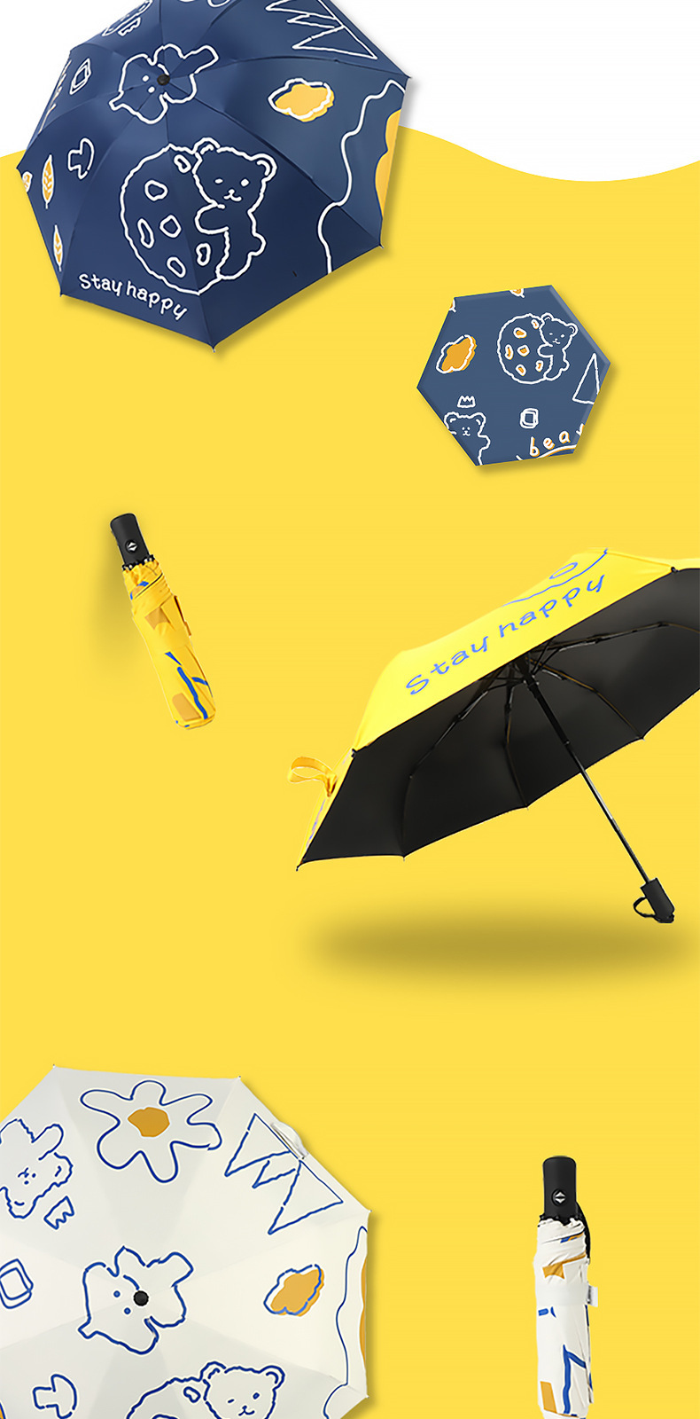 Wholesale thick vinyl umbrellas, cute folding umbrellas, cartoon sunshades, sun protection and UV-blocking sun umbrellas pic 15