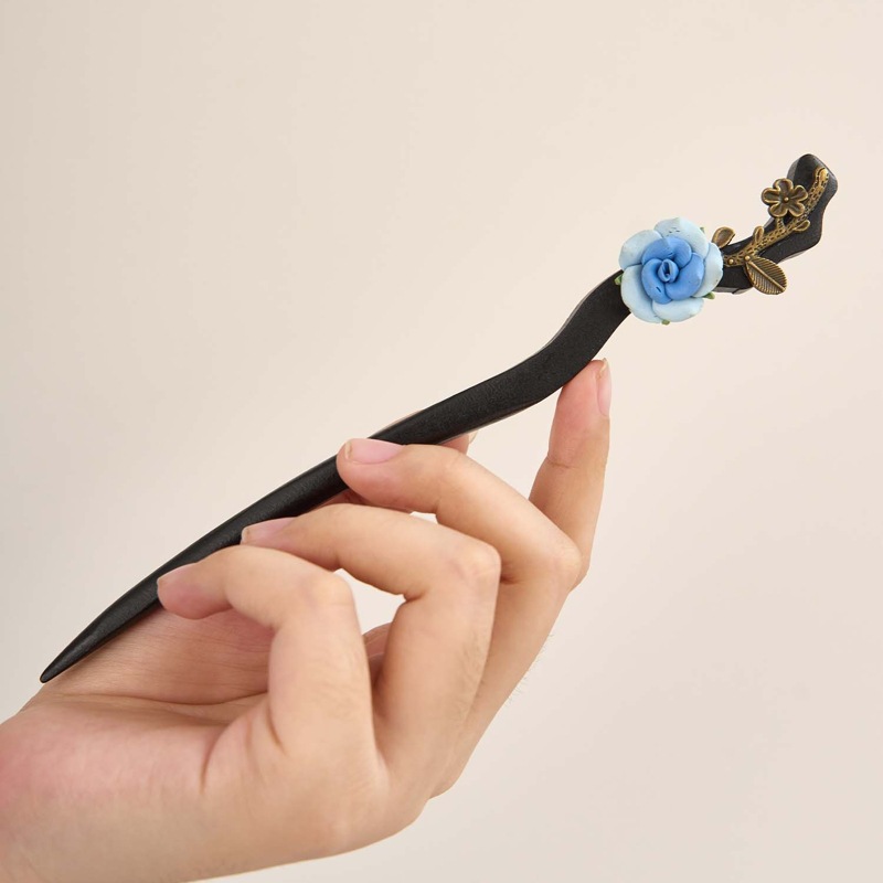 发簪古风盘发步摇新中式高级气质绒花汉服发饰木簪子简约簪子批发详情13