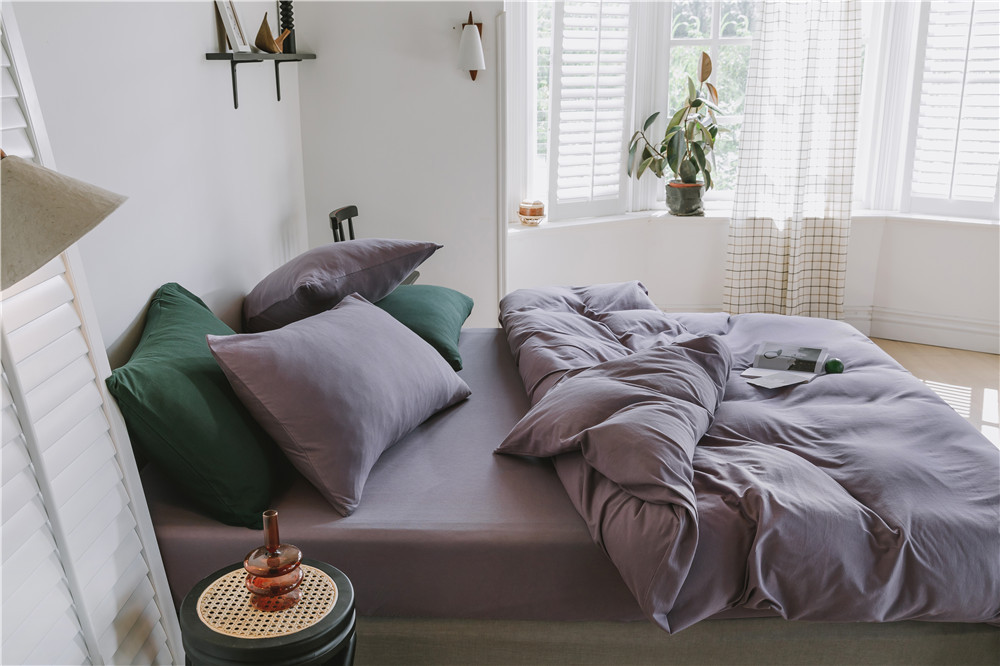 ins Japanese-style solid color all-cotton knitted cotton four-piece set, skin-friendly nude sleeping plain double-layer Indian cotton bed sheet pic 88