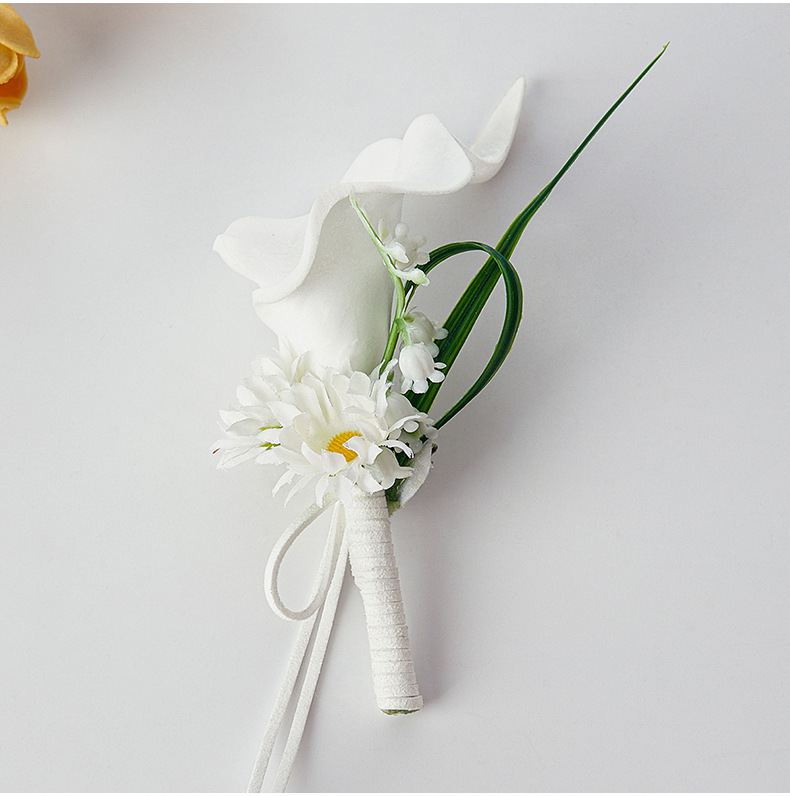 高级感婚礼胸花蜜釉粉永生花马蹄莲男士襟花手工造境新郎结婚胸花详情16