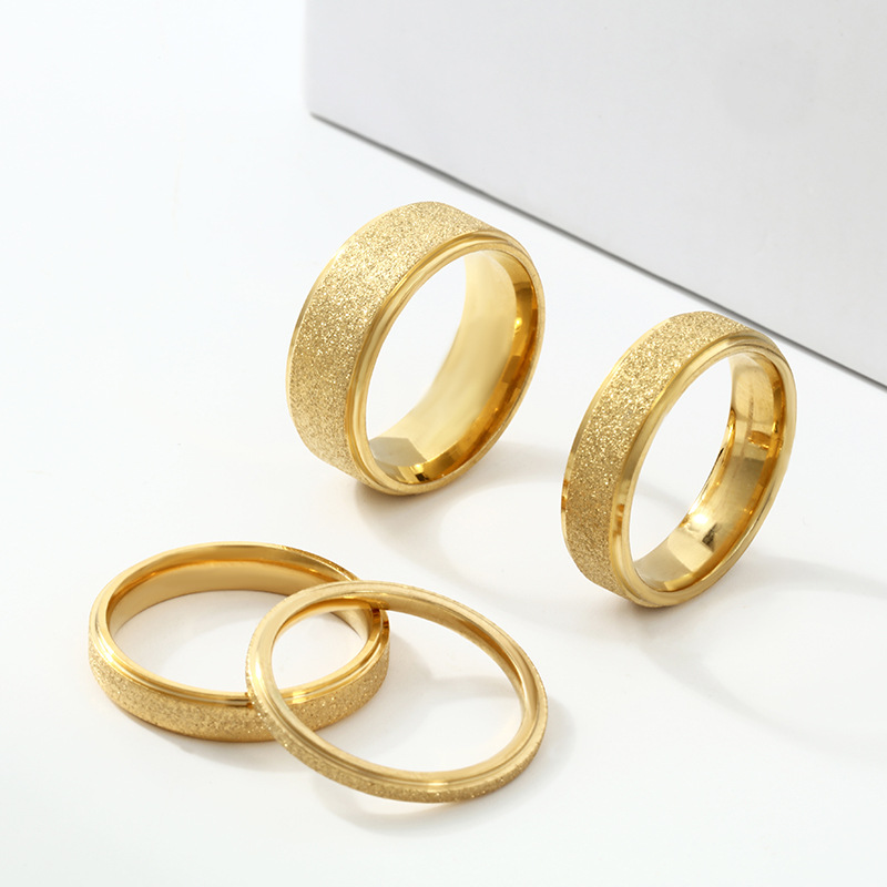 欧美跨境不锈钢饰品玫瑰金色2/4/6/8mm磨砂钛钢戒指男女小众厂家详情3