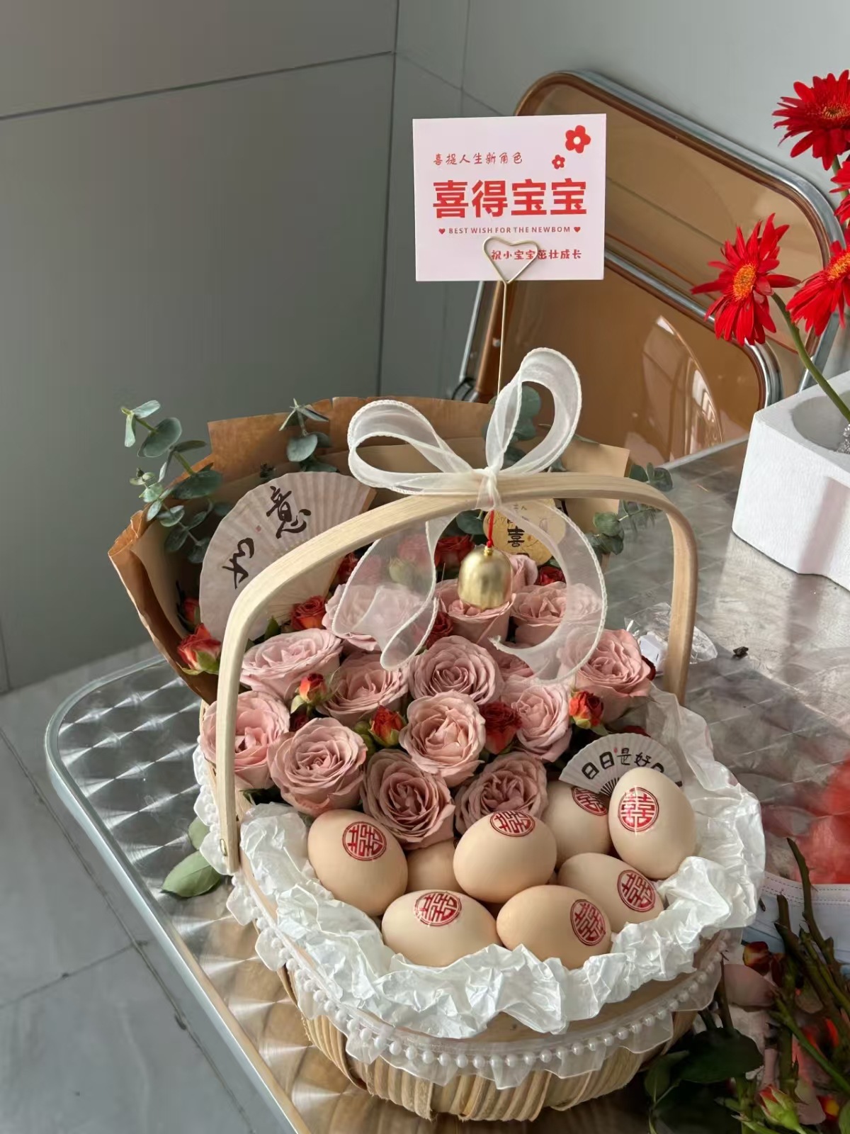 田园手提野餐水果篮编织送闺蜜坐月子鸡蛋插鲜花篮蔬菜收纳筐批发详情2