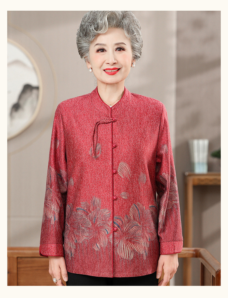 奶奶装秋装2024新款衬衫外套女妈妈春秋长袖套装中老年人盘扣上衣详情13