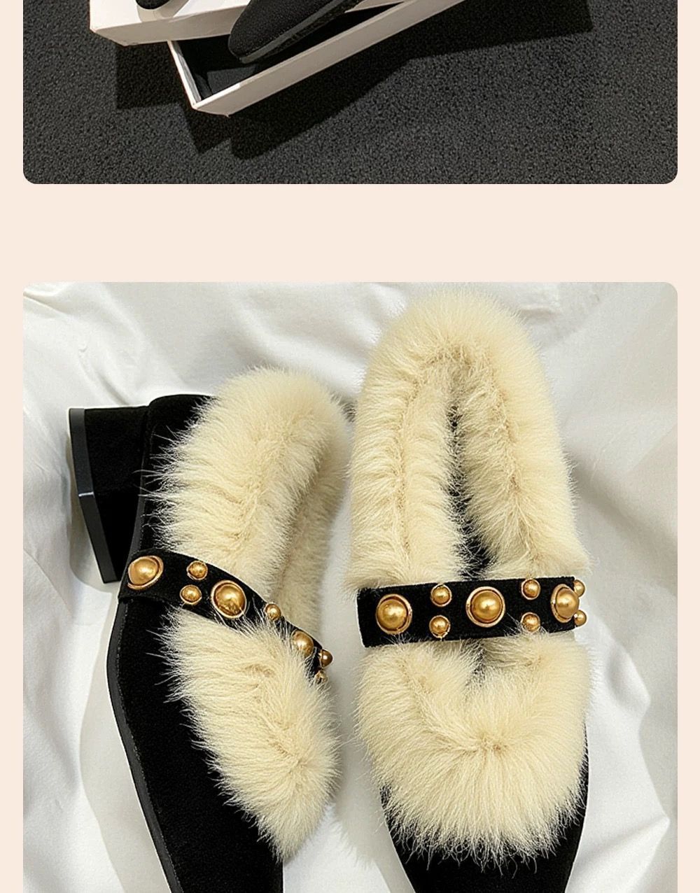 法式仙女风气质百搭一脚蹬毛毛鞋2025年秋冬新款外穿粗跟尖头单鞋详情2