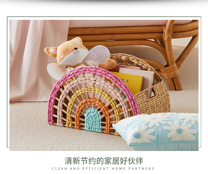 Cross-border willow storage basket, gourd grass woven basket, rainbow-shaped semi-circular storage basket with handle pic 2