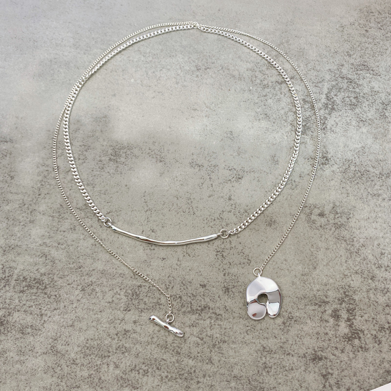 日系小众设计松本惠奈联名款金银拼色OT扣项链双层两用毛衣链女详情9