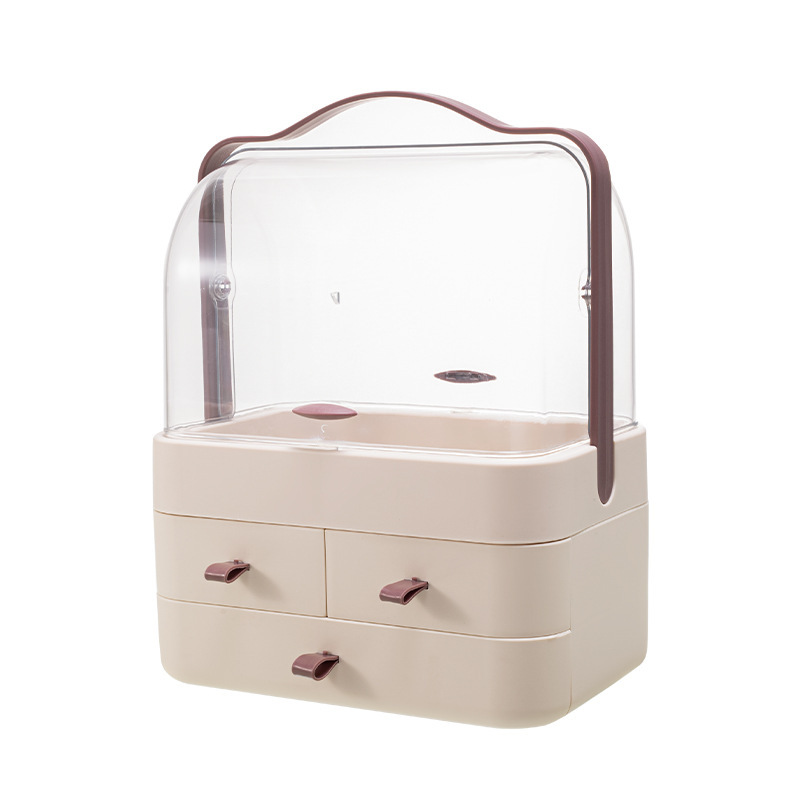 新款手提化妆品收纳盒宿舍桌面防尘整理箱护肤品置物架带盖化妆盒详情7