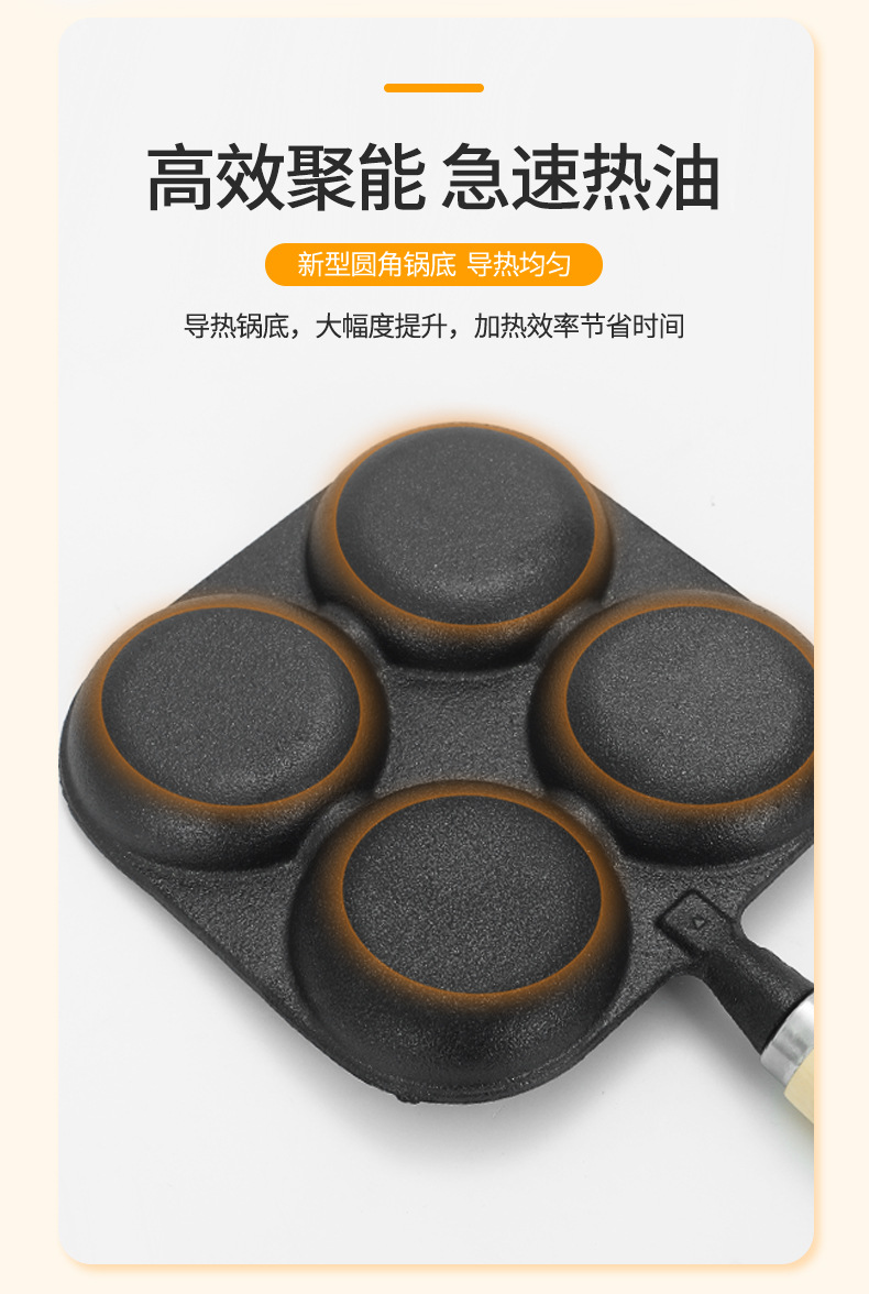 四孔煎蛋锅鸡蛋汉堡锅无涂层平底不粘锅加厚铸铁煎蛋早餐锅鸡蛋饼详情5