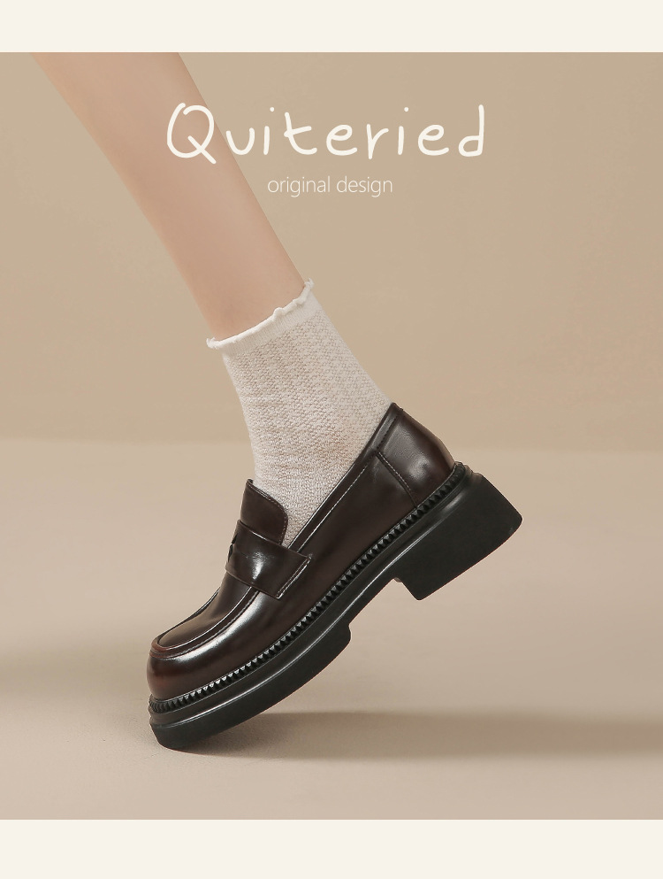 真皮~棕色小皮鞋女复古休闲一脚蹬单鞋学院jk乐福鞋大码女鞋详情20