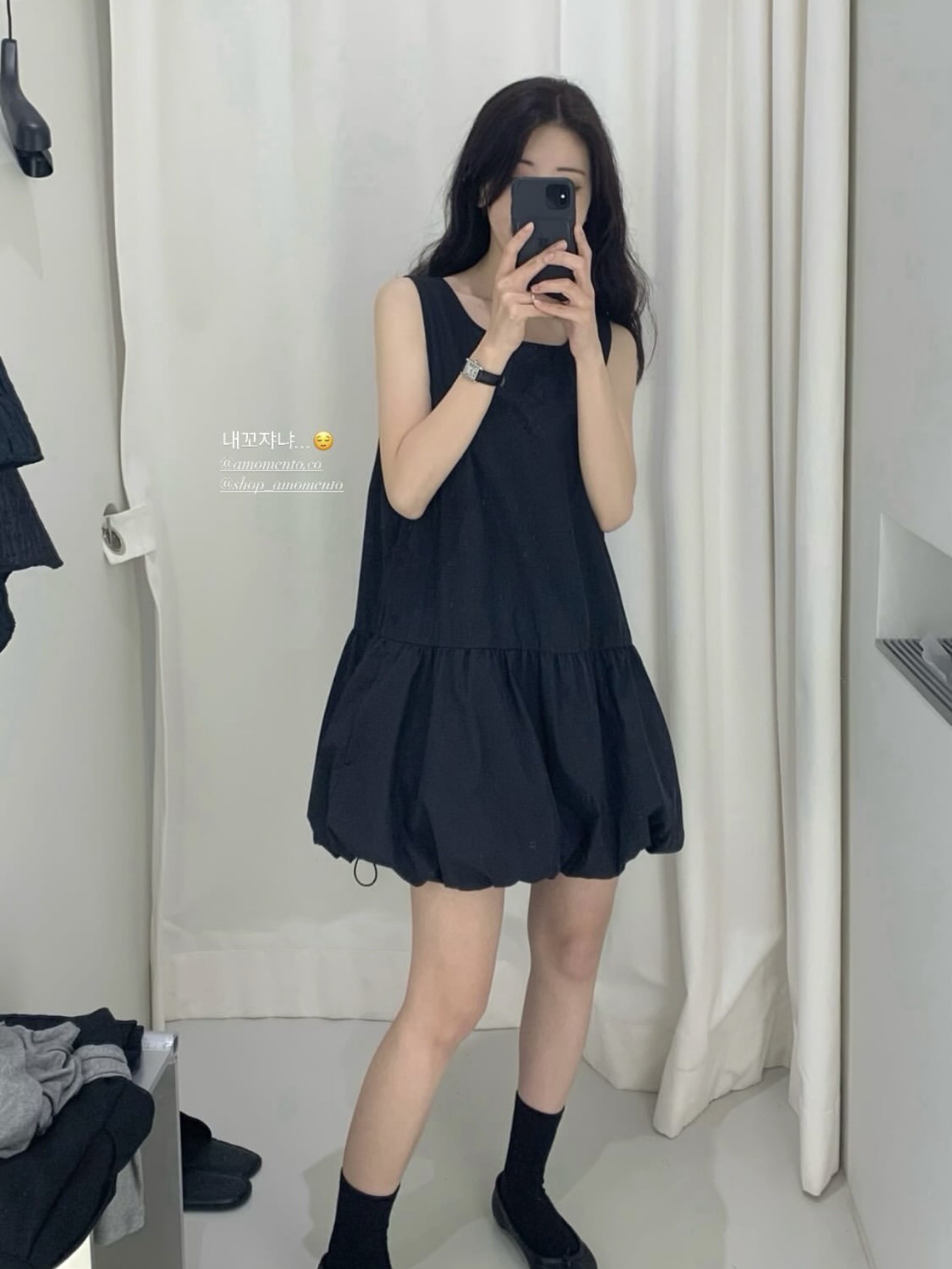 amome*to jennie同款连衣裙纯色蓬蓬花苞小黑裙短裙详情13