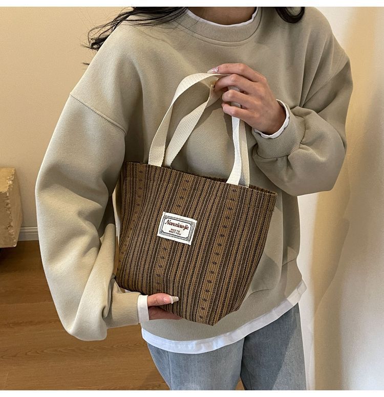 ins canvas bag for women, 2024 new Korean style casual striped handbag, large-capacity single-shoulder bag for commuting to school pic 1