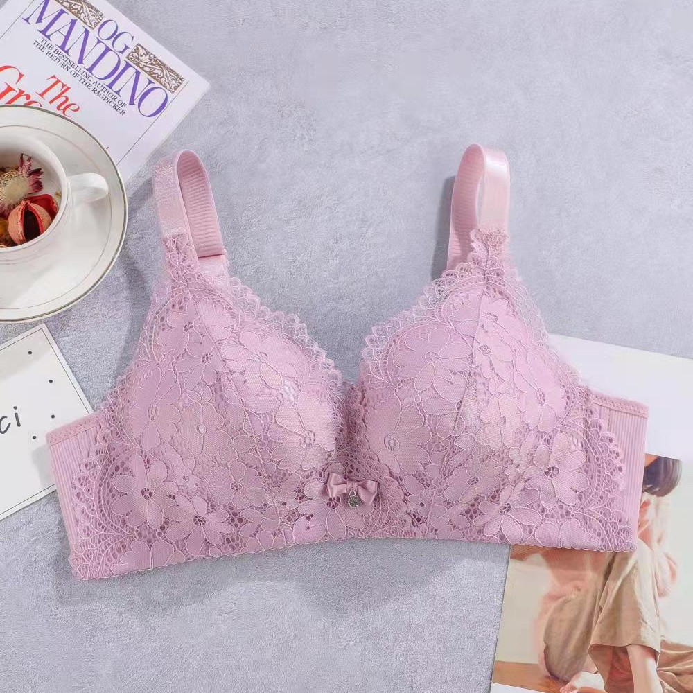 Cross-border export lace bras without steel loops, medium thick cup copper fiber lining, small breasts, gathering anti-sagging three-breasted underwear pic 7