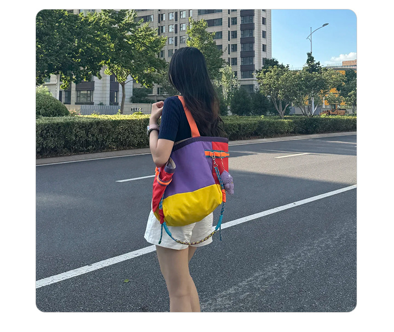 定制印刷托特包多巴胺撞色大容量刺绣logo牛津布袋单肩尼龙购物袋详情18