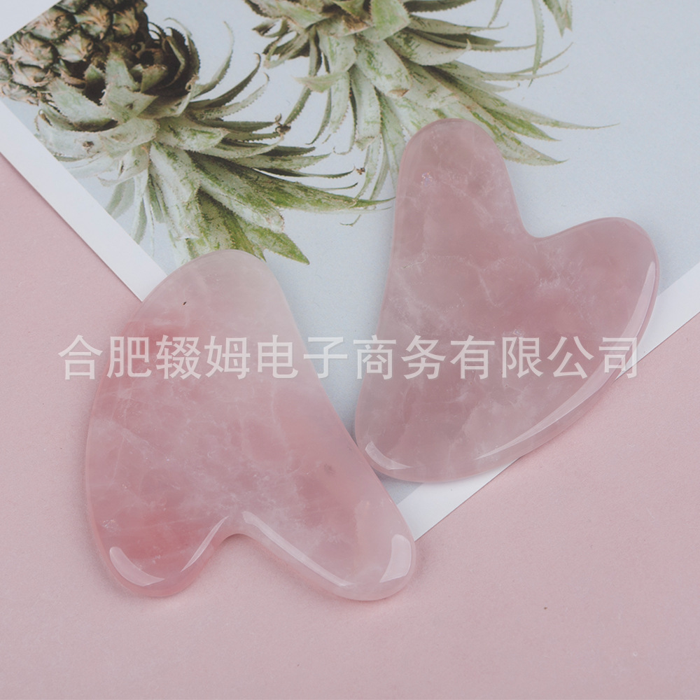 粉晶刮痧板心形刮痧按摩器美容面部脸部天然玉石手指粉水晶刮痧片详情17