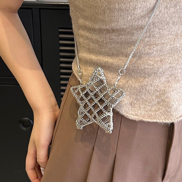 跨境2024夏新款小香风镂空金属星星包晚宴包单肩斜挎气质链条女包详情121