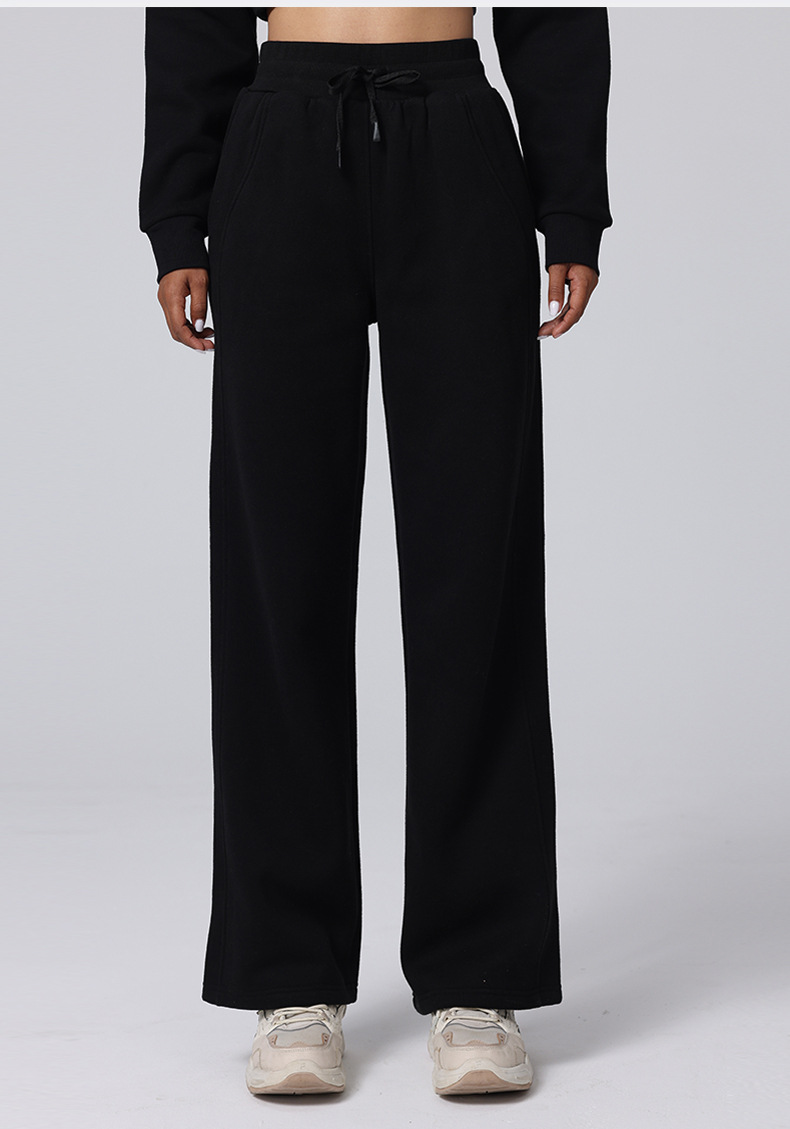 High-waisted yoga pants for autumn and winter, casual straight-leg wide-leg pants, Scuba versatile for commuting, running with fleece sweatpants for women pic 18