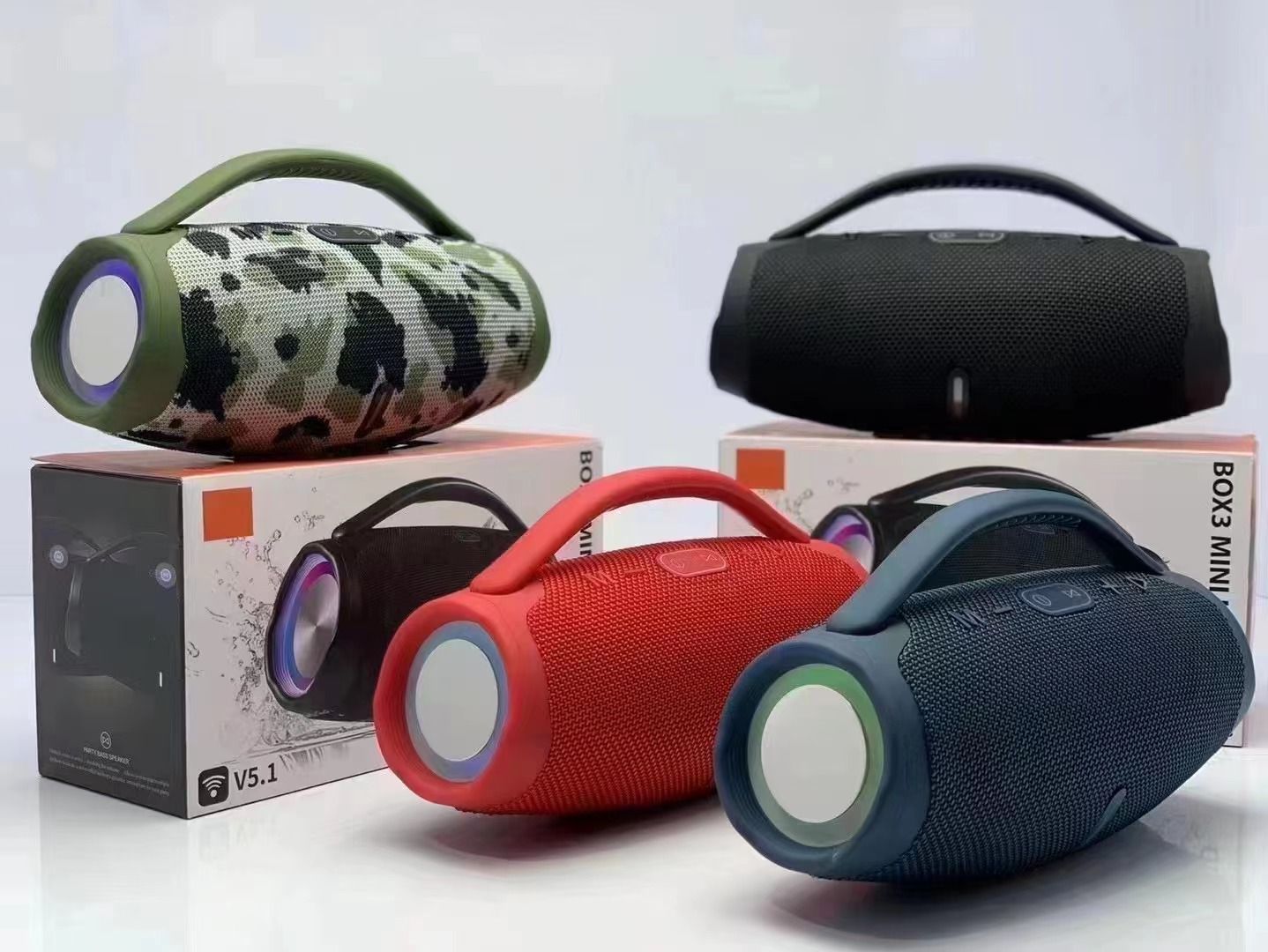 工厂跨境BOX3-MINI蓝牙音箱家用带灯无线户外便携音响低音炮音箱详情1