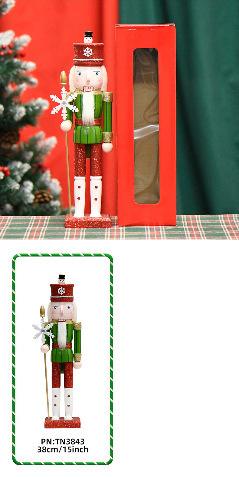 New product in stock: 38CM green body, white feet, snowflake nutcracker, Christmas decoration, holiday professional series pic 5