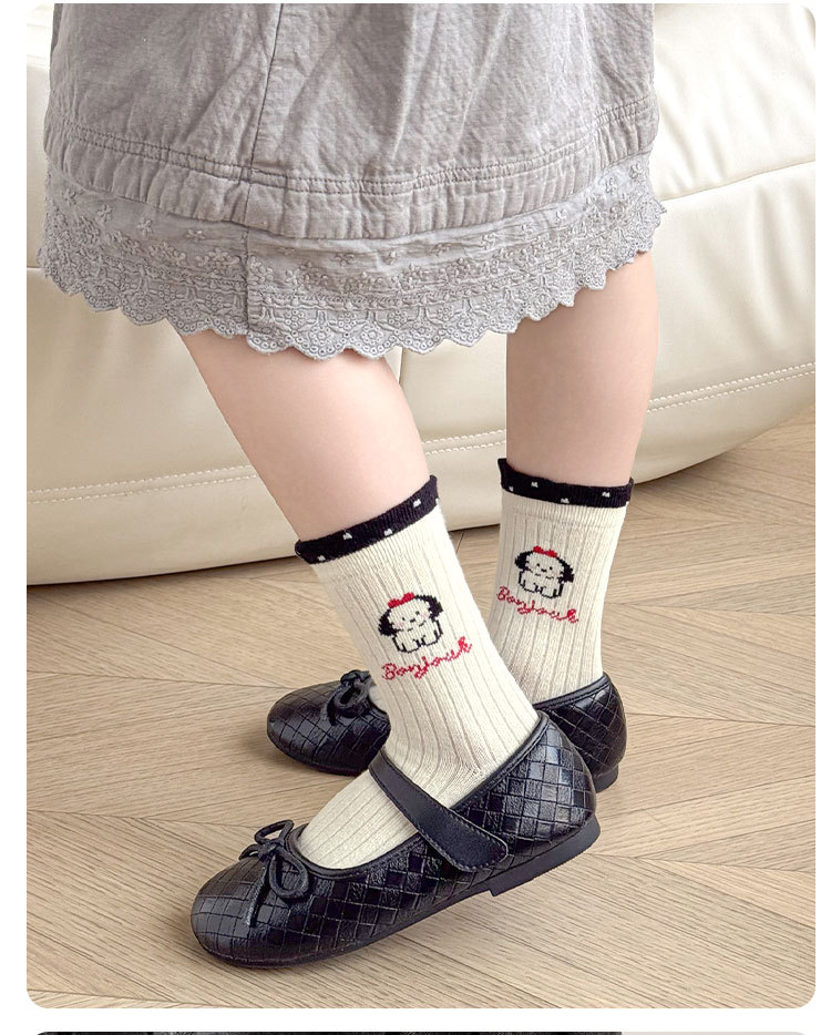 2025秋冬儿童袜子甜美双纱中筒无骨可爱小狗女童春秋季A类舒适透气详情18