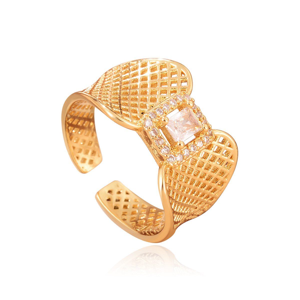 Simple and fashionable metallic style, irregular geometric pattern open ring set with zircon, versatile and fashionable texture hollowed-out jewelry pic 32