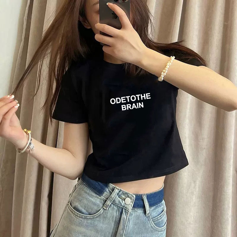 Pure cotton short-sleeved T-shirt for women, new summer style, high-waisted short, spicy girl style, slimming and petite, round-neck base layer pic 31