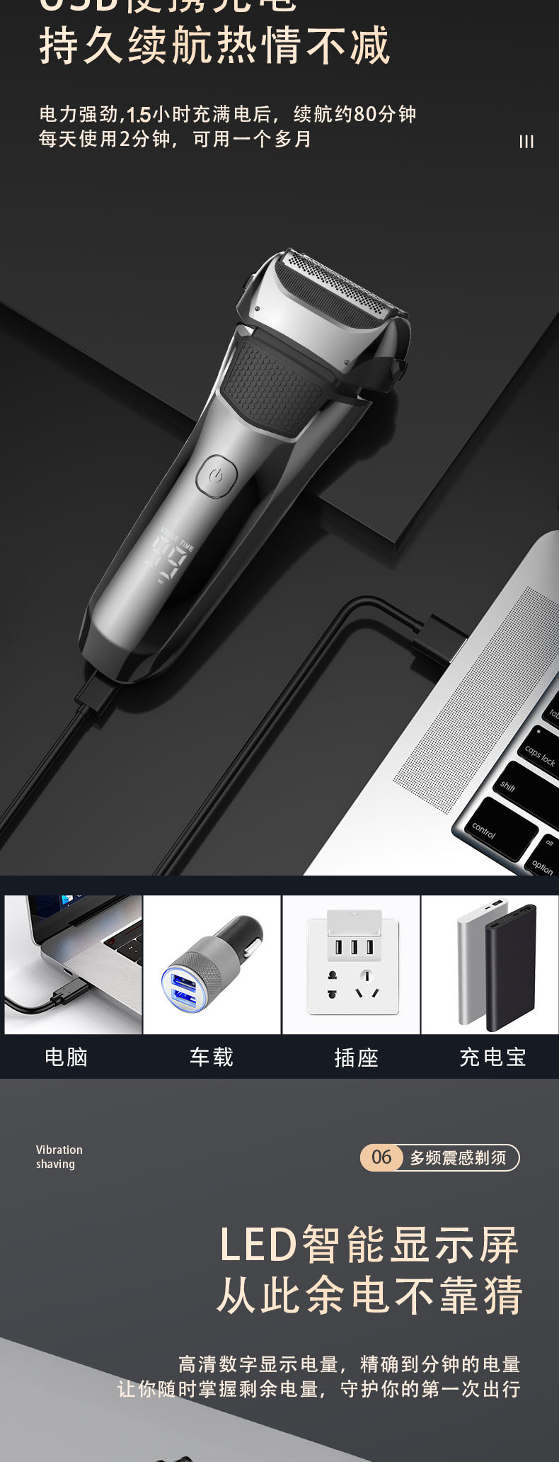 新款全自动智能剃须刀电动胡须刀便携式多功能男士刮胡刀详情7