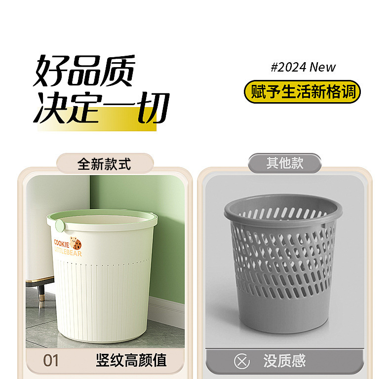 垃圾桶家用圆形无盖高颜值厨房卫生间卧室厕所办公室大号放纸篓筒详情2