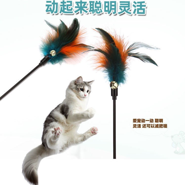 Factory wholesale cat toys, colorful feather long rods with bells, interactive cat toys, pet cat toys pic 4
