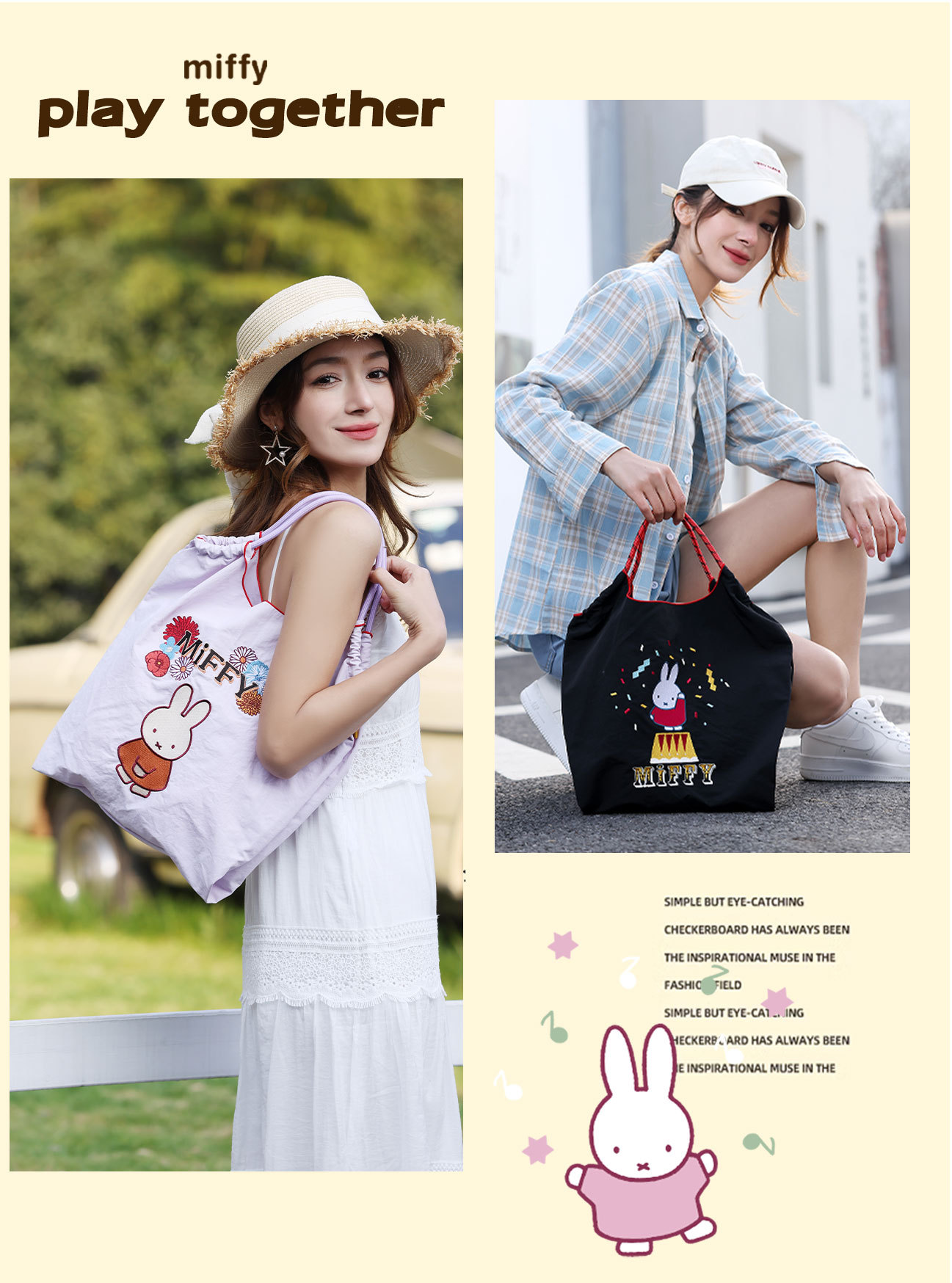 【 Official Authorization 】 Miffy embroidered Canvas Bag, Cute cartoon handbag for girls, versatile student handbag, single-shoulder crossbody bag pic 12