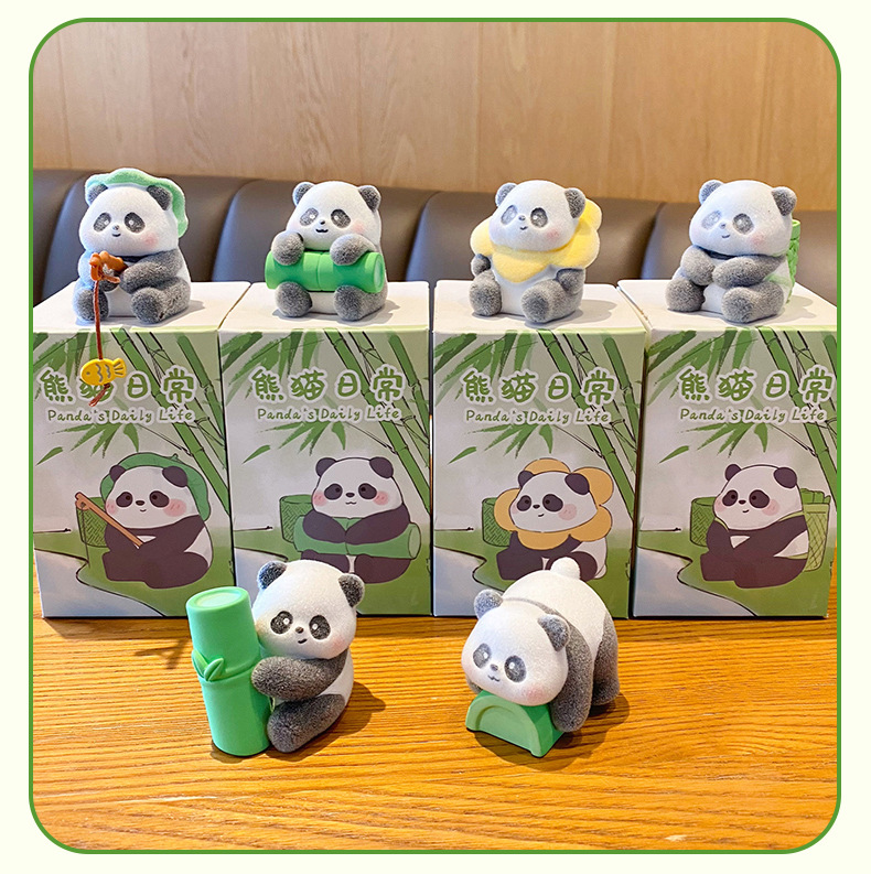 原创熊猫日常系列植绒树脂摆件潮玩精致车载家居桌面装饰品小摆件详情20