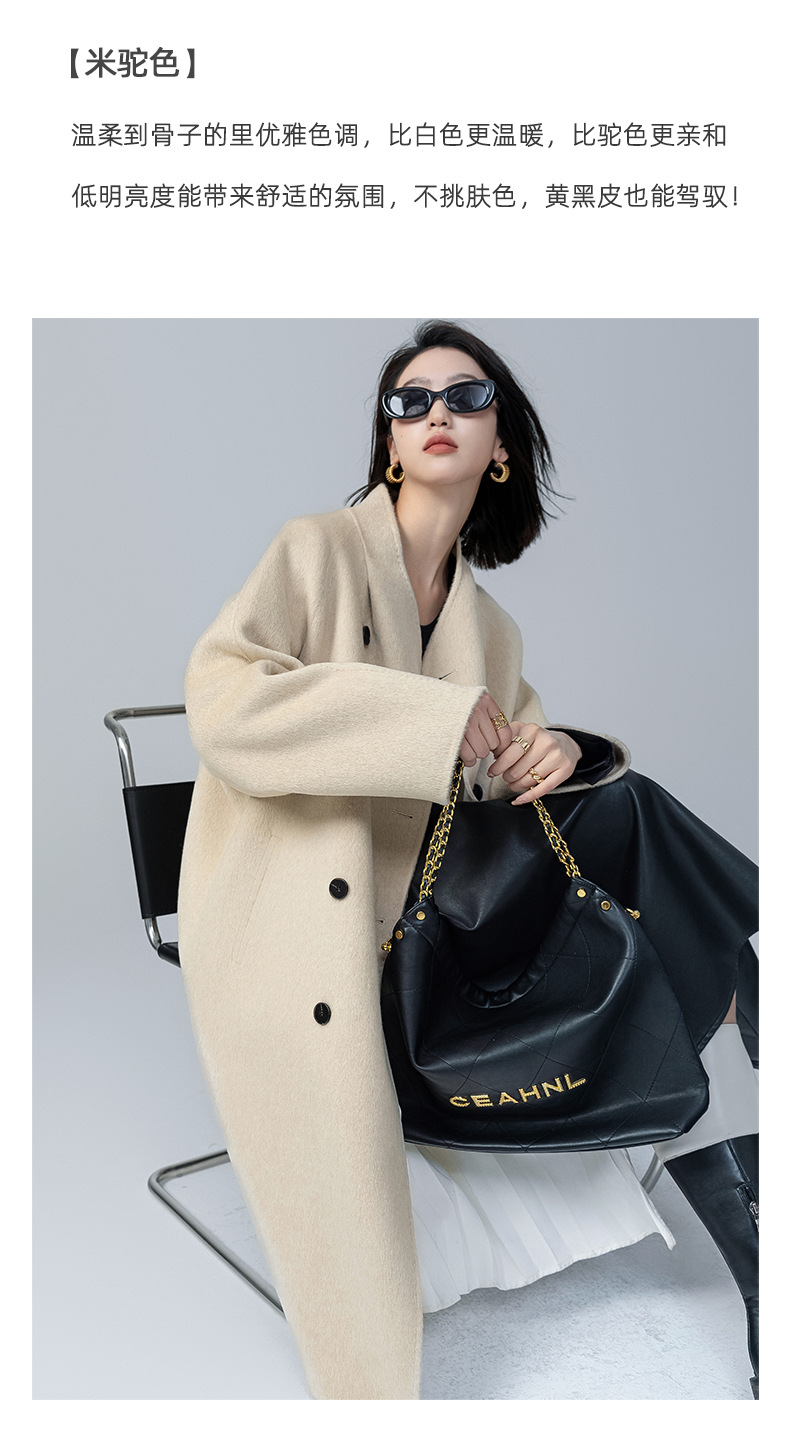 The new stand-up collar double-sided cashmere coat for women in the spring and autumn of 2025 is a long cocoon-shaped alpaca wool woolen coat. It is a popular woolen coat pic 20