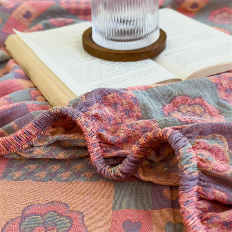 Pure cotton yarn-dyed jacquard double-layer gauze bed cover, single piece of all-cotton gauze mattress protective cover, bedspread, bed cover, single piece of bedding pic 111