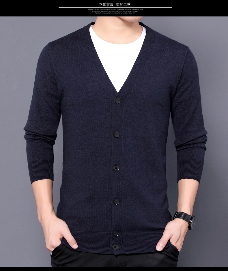 跨境外贸2024秋季新款针织开衫男薄款长袖纯色针织衫男士毛衣批发详情18