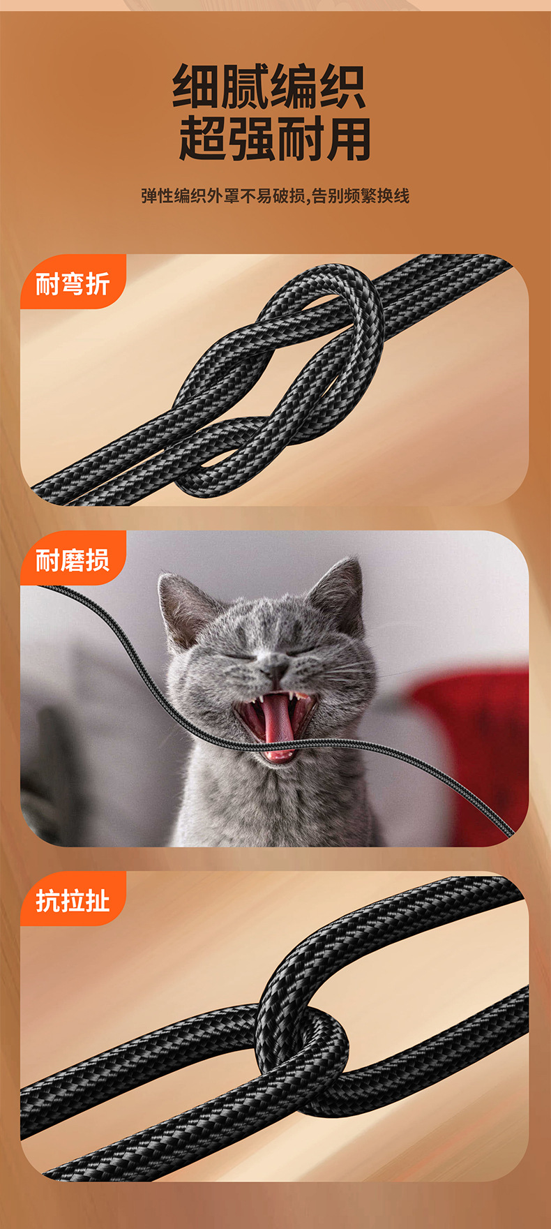 现货加粗编织二拖三数据线PD超级快充三合一车载旅行多功能充电线详情12