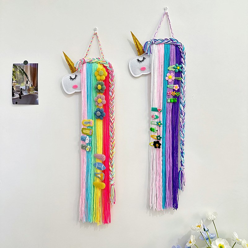 ins独角兽儿童发夹发饰收纳带整理架壁挂毛毡动物头儿童房间挂饰详情15