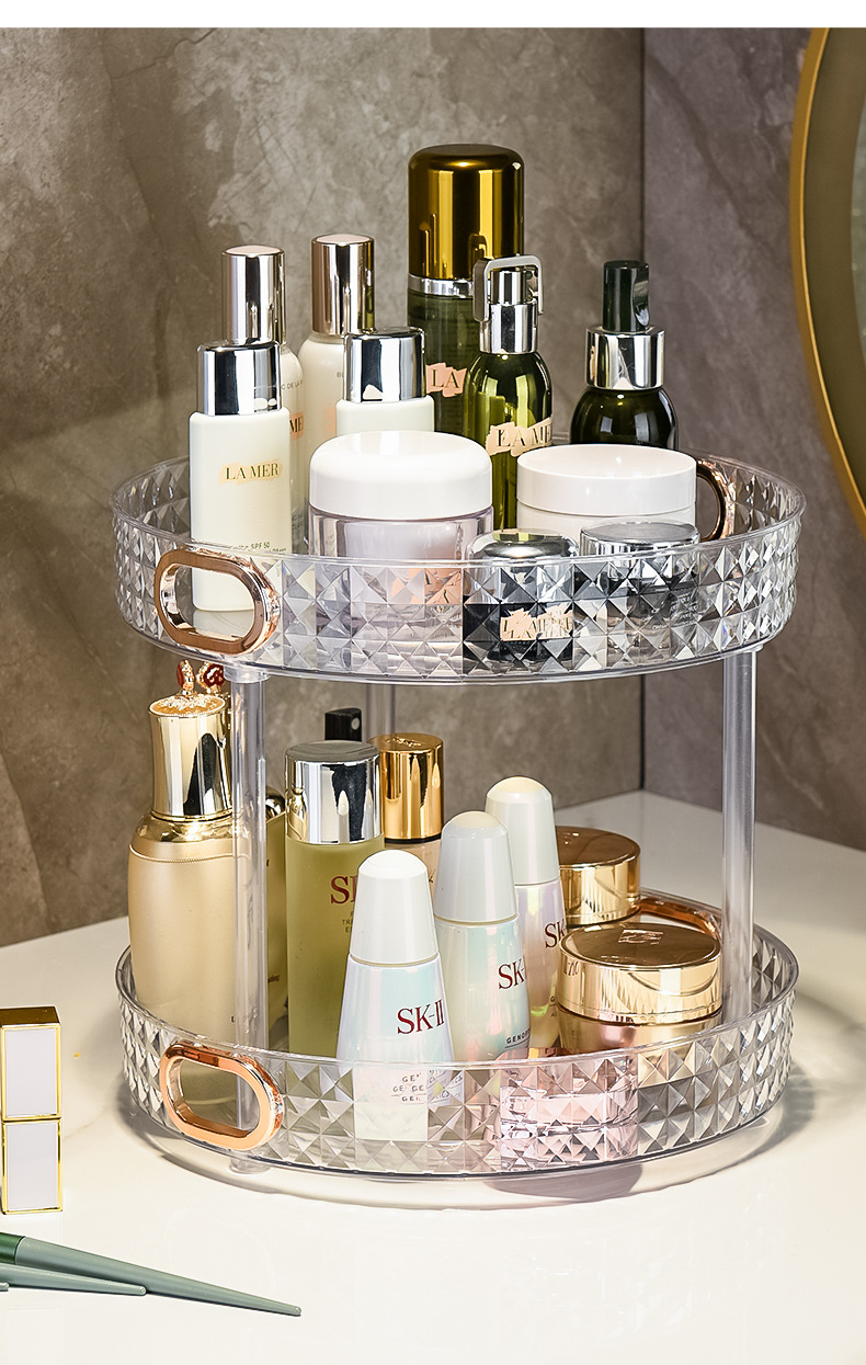Cross-border light luxury dressing table, cosmetics rotating storage rack, bathroom desktop, perfume and skin care products storage rack tray pic 29