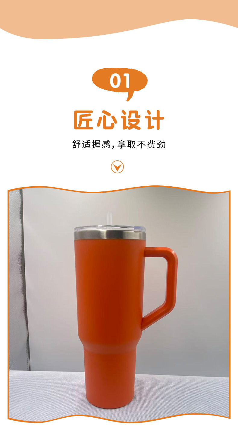 Factory wholesale 40oz car cups, 304 stainless steel insulated cups, handle ice king cups, large-capacity straw cups in stock pic 1